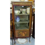 Vernis Martin Display Cabinet, the red marble top with brass gallery, over single glass door, the