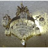 Edwardian style Brass Framed Ceiling Light, the 5-tier centrepiece surrounded by 6 branches, 29”h