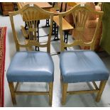 Pair of Edw. Mahogany Dining/Side Chairs, with splat backs, blue leather covered padded seats.