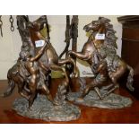 Matching Pair of Bronze Marli Horses, after Couston