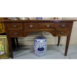 19thC mahogany Sideboard, inlaid with satinwood, a brass gallery over 4 short drawers, 1 centre