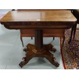 WMIV Mahogany Fold-over Tea Table, on central pod and 4 hairy paw feet, 35”w x 30”h