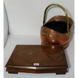 Copper coal bucket with brass carrying handle & canteen box with old Newbridge bone handled