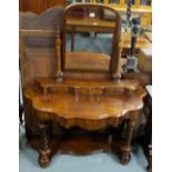 Victorian mahogany Duchesse Dressing Table with mirror back over gallery of 3 drawers, 4ftw x 63”h.