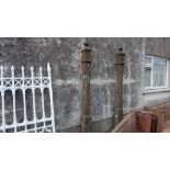 Pair of Cast Iron Entrance Posts, 87”h x 14.5” at base, tapered square poles, with ball shaped