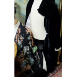 Floral Silk Kimono, Black velvet Coat with white fur cuffs & black velvet cape (3)