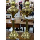 Pair of Brass Oil Lamps, on fluted columns