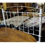 Victorian rail back Iron Bed, with brass finials and top rails, painted white, 4ft w x 7ftl