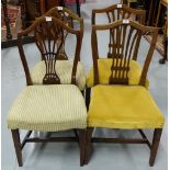 2 Pairs Geo. Mahogany Dining Chairs with arched tops, central splat backs, padded seats.