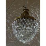 Ceiling Light with glass tear drop shaped beads, on a brass frame