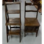 Matching pair 19thC Oak Metamorphic Hall Chairs/Library Steps, ladder backs.