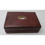 19thC Travelling Writing Slope in brown leather box, 14”w x 9.5”l