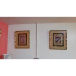 Set 5 contemporary lithographs in bamboo shaped gilt frames – abstract gold floral and other