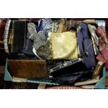 Box of Lady’s Handbags and purses, various colours and vintages, some leather incl. 1 crocodile