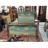 19thC French Brass Bed, the turned rail front and base galleries over metal head and base panels