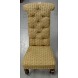 Victorian Nursing Chair, floral fabric covered seat and buttoned back, on turned mahogany legs,