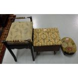 Ebonised Piano Stool, Mahogany Slipper Box & mahogany framed footstool, needlepoint covered padded