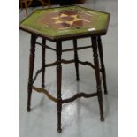 Art Deco Lamp Table, the octagonal top fitted with multi-coloured tiles, on spindle legs.