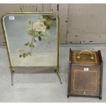 Mahogany Coal Box, inlaid & Brass Framed Mirrored Fire Screen (2)