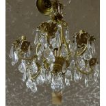 Gilt Ceiling Light, 6 branches, with glass droplets