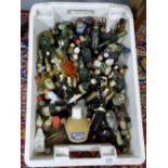 Box of miniature liquor and whiskey bottles (with contents)
