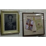 The Wiltshire Regiment Silk Flag in Oak Frame (Duke of Edinburgh) & black and white engraving –