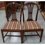 Matching Pair Mahogany Hepplewhite style Dining Chairs, red and gold fabric covered drop in seats,