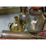 Glass Table Churn, bras stand & oil light & copper cylinder (4)