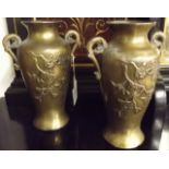 Pair of bronze Oriental vases. { 21cm H