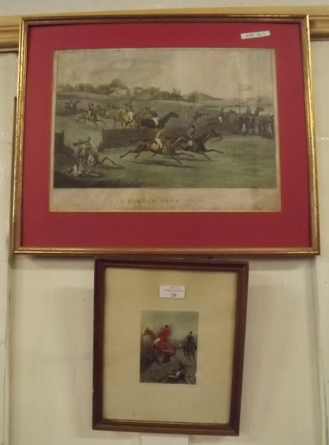 Pair of coloured hunting prints and a si