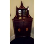 Edwardian inlaid mahogany corner cupboar