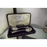 Pair of cased English silver spoons.