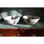 Pair of ceramic blue and white bowls. {