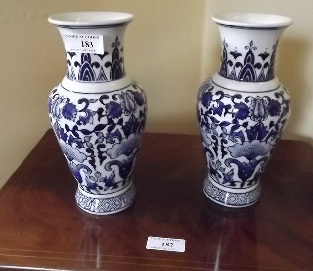 Pair of blue and white Oriental vases.