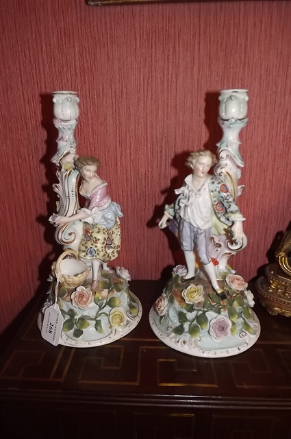 Pair of Meissen style candle sticks. {