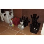 Seven ceramic vases.