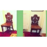 Pair of Victorian mahogany hall chairs.