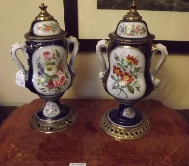 Pair of Venetian blue lidded vases with