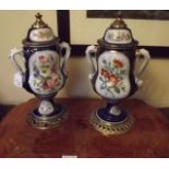 Pair of Venetian blue lidded vases with