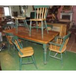 Pine kitchen table and set of eight chai