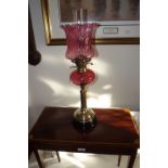 Victorian oil lamp with brass column rub