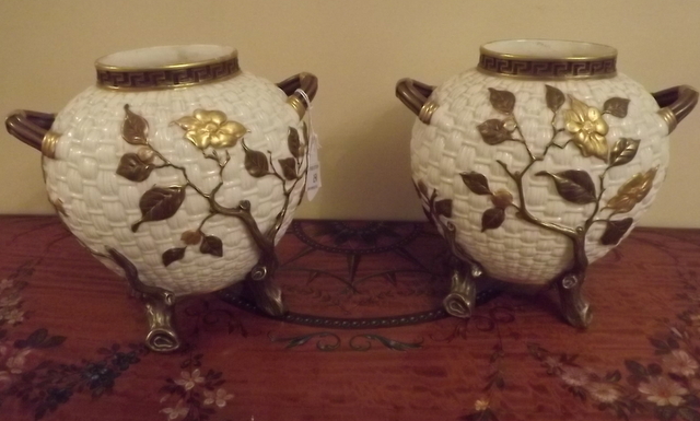 Pair of Worcester porcelain vases decora