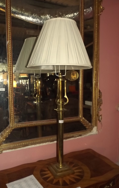 Large brass table lamp with pleated shad