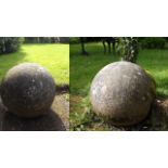 Two 18th. C. sandstone balls { 44cm diam