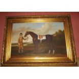 Oil on Canvas of Trainer with Horse moun