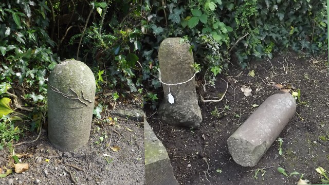 Three 19th. C. sandstone kick stones and