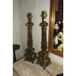 Pair gilded table lamps on marble Base.