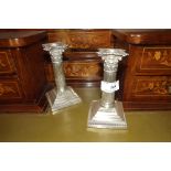 Pair of English silver candlesticks. Hal