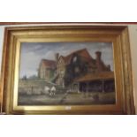 Oil  on Canvas Farmyard Scene mounted in