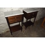 Pair of mahogany beside lockers with mar